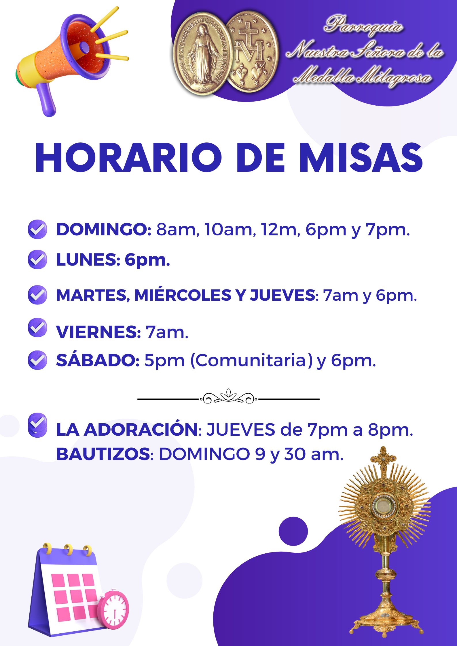 HORARIO DE MISAS A PARTIR DEL 13 DE FEBRERO